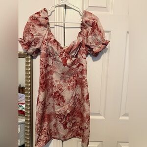 SHEIN Red and White Floral Long Sleeve Dress